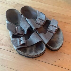 Birkenstock Arizona Suede Double Strap Sandals in Gray